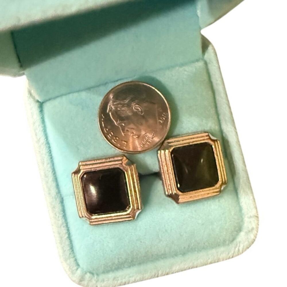 Vintage Christian Dior Black Cabochon Clip Earrings Signed Dior 1970s - Picture 5 of 12